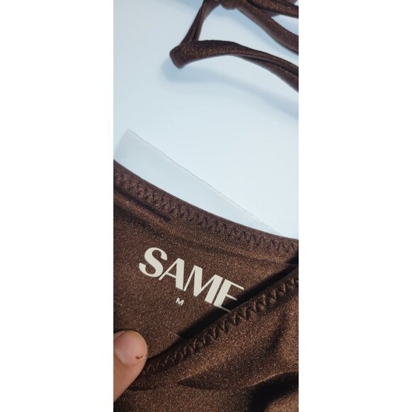 SAME Los Angeles Swim Bikini Set 2Pc Triangke Top L 90s Bottom Medium Brown SZ M - Picture 13 of 16